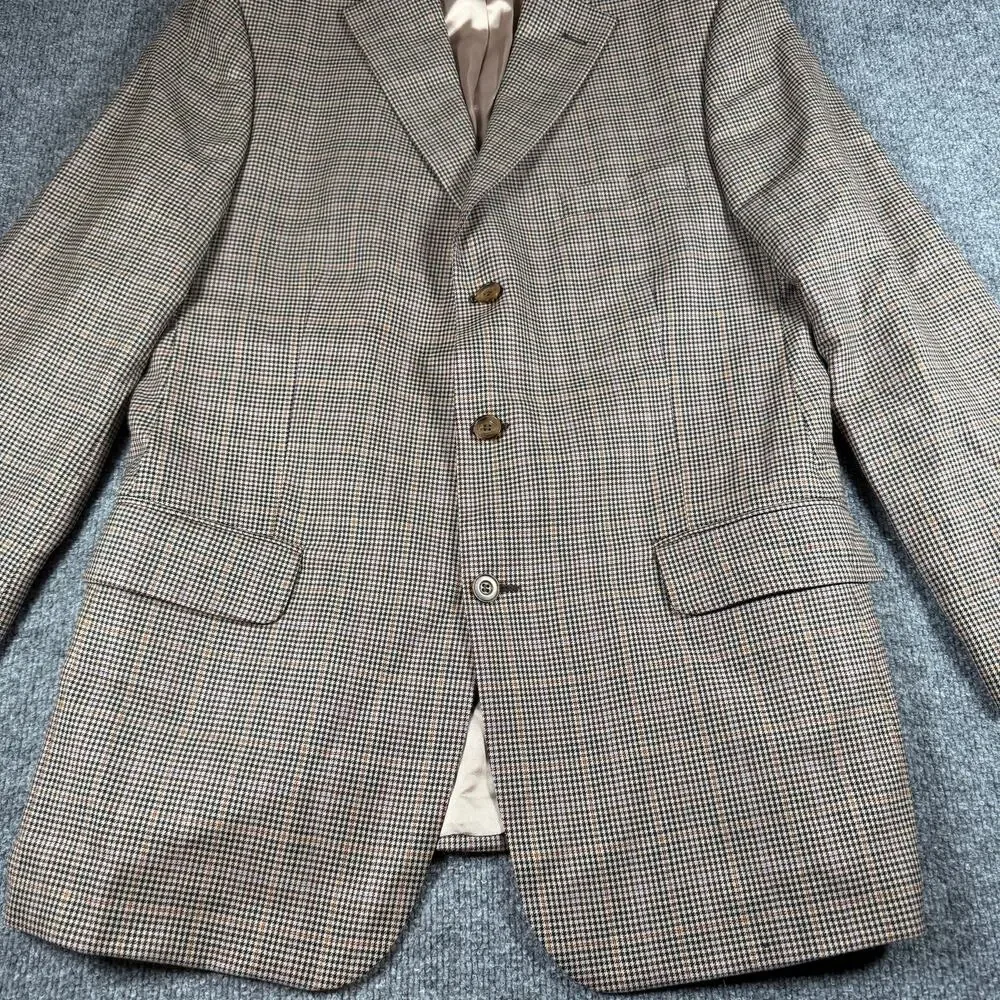 Vintage Corbin Men's 3 Button Blazer Size 42L 100% Wool - Brown Houndstooth